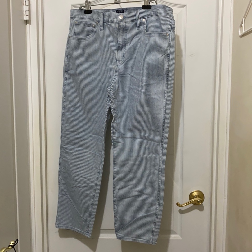 J CREW high rise vintage straight denim jeans pinstripe